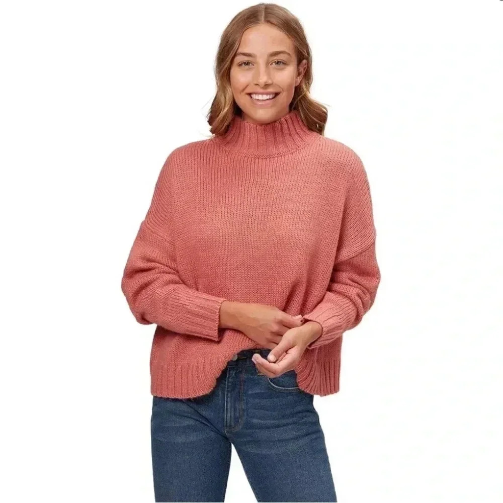 Basin and Range Pink Knit Wool Blend Cozy Mockneck Sweater Size Medium‎